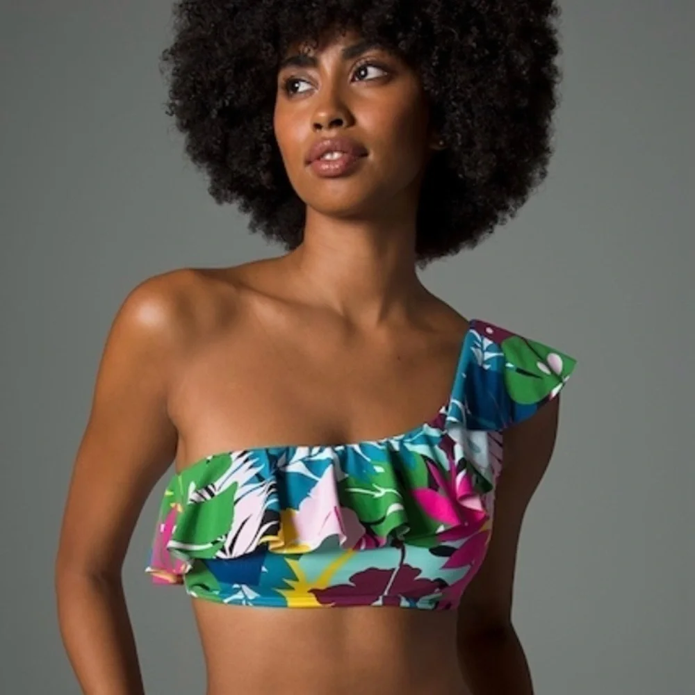 Bleu Rod Beattie On A Brighter Note Ruffle One Shoulder Swim Top NWT